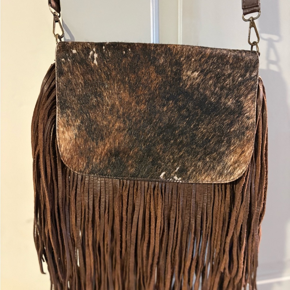 Brown Fringe Leather Crossbody Bag